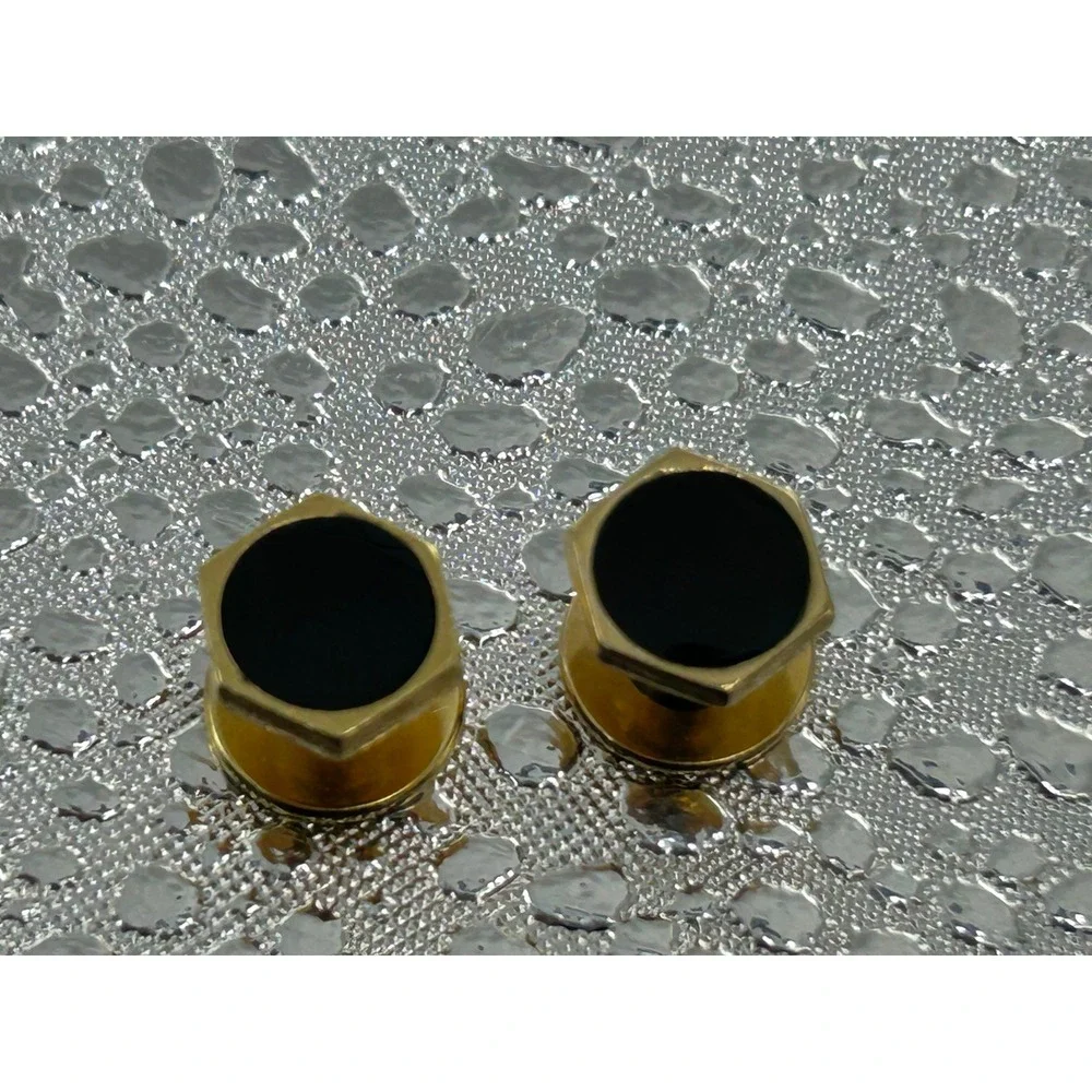 Vintage Hexagon Gold Tone Cufflinks Black Enamel Geometric Formal Mens Jewelry